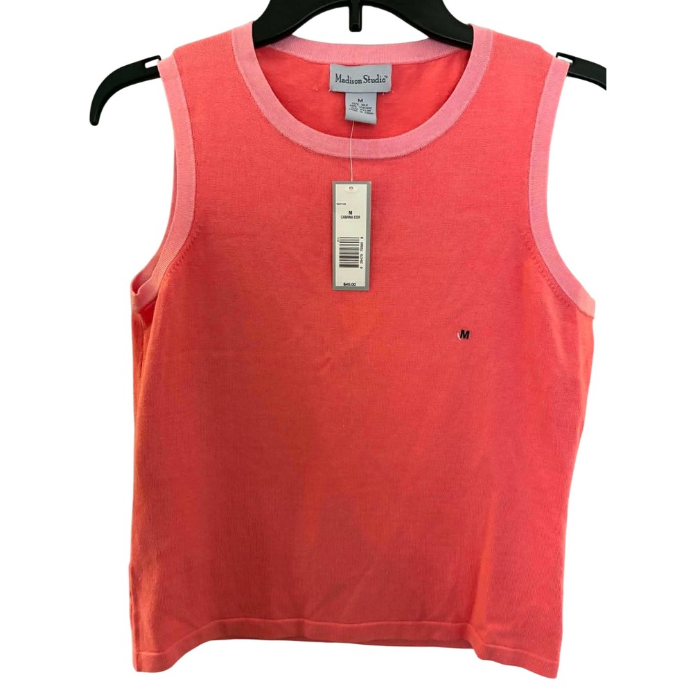 Madison Studio Silk Blend Tank Top Womens Medium Coral Pink NWT Sleeveless Knit